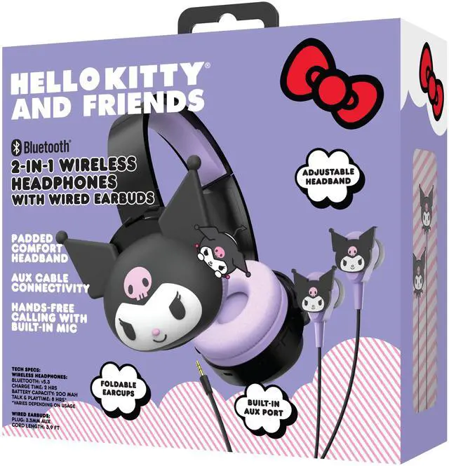 Alt view image 5 of 5 - Hello Kitty 2-in-1 Wireless Bluetooth Headphones with Wired Earbuds