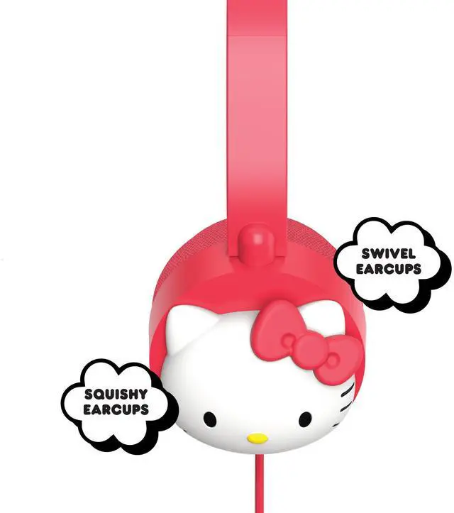 Alt view image 3 of 3 - Hello Kitty Wired Headphones with Built-in Aux Cord, Adjustable Headband & Squishy Earcups