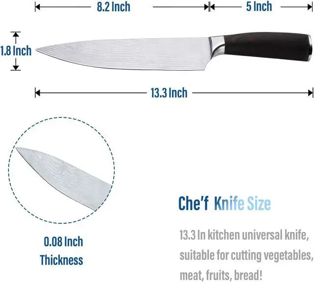 Alt view image 2 of 6 - WELLHOME Kitchen Chef Knife 8 Inch - Sharp Damascus Pattern High Carbon Stainless Steel Professional Chef's Knives for Meat and Vegetable Cutting
