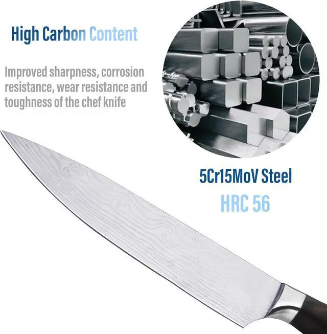 Alt view image 3 of 6 - WELLHOME Kitchen Chef Knife 8 Inch - Sharp Damascus Pattern High Carbon Stainless Steel Professional Chef's Knives for Meat and Vegetable Cutting