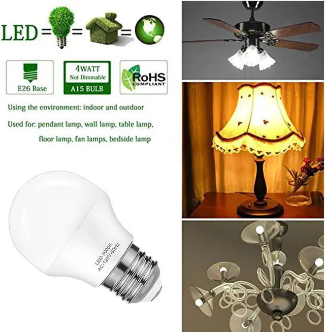 Alt view image 7 of 7 - WELLHOME 6PCS 40W Equivalent Light Bulb,4W Led Bulbs 3000K Daylight, A15 LED Lights E26 Base, Ceiling Fan Light Bulb,120V 40w Appliance Bulb,Non-Dimmable