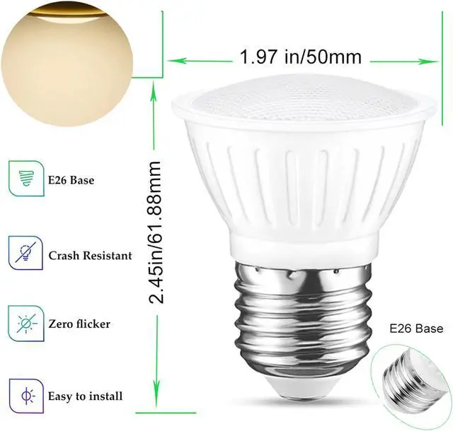 Alt view image 5 of 7 - WELLHOME 6PCS PAR16 LED Light Bulb, 7 Watt 65 Watts Equivalent Dimmable 3000K Soft White, E26, 120V