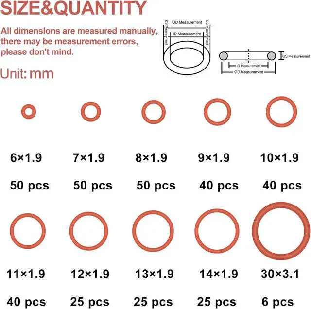 Alt view image 5 of 5 - WELLHOME Silicone O-Ring - Resist Oil and Heat Round O-Rings Rubber Assortment Set for Auto, Plumbing and Faucet, 10 Different Sizes Total 351 Pcs