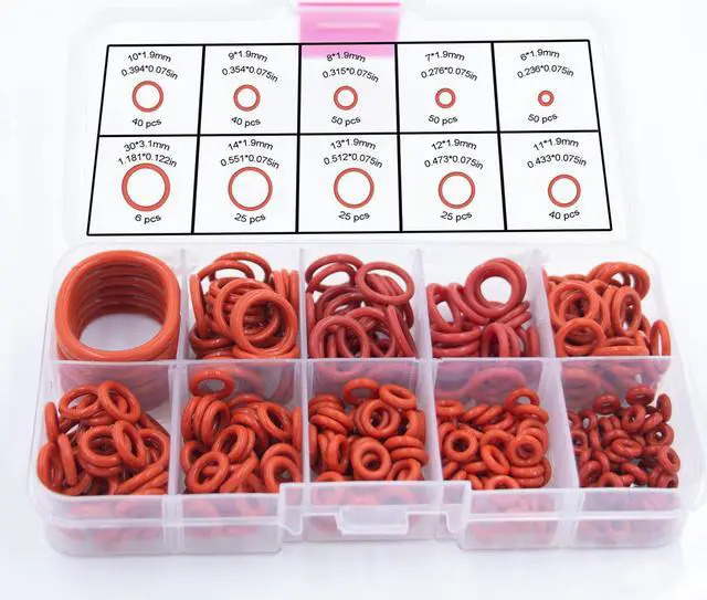 Main image of WELLHOME Silicone O-Ring - Resist Oil and Heat Round O-Rings Rubber Assortment Set for Auto, Plumbing and Faucet, 10 Different Sizes Total 351 Pcs