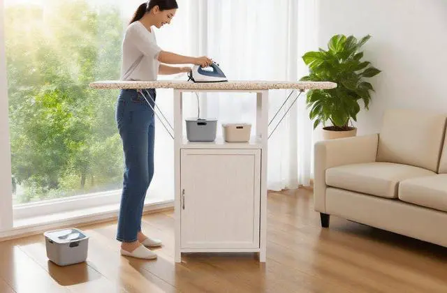 Alt view image 3 of 6 - WELLHOME Foldable Ironing Board Cabinet with Storage, Solid Wood Fold Down