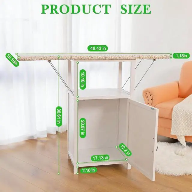 Alt view image 2 of 6 - WELLHOME Foldable Ironing Board Cabinet with Storage, Solid Wood Fold Down