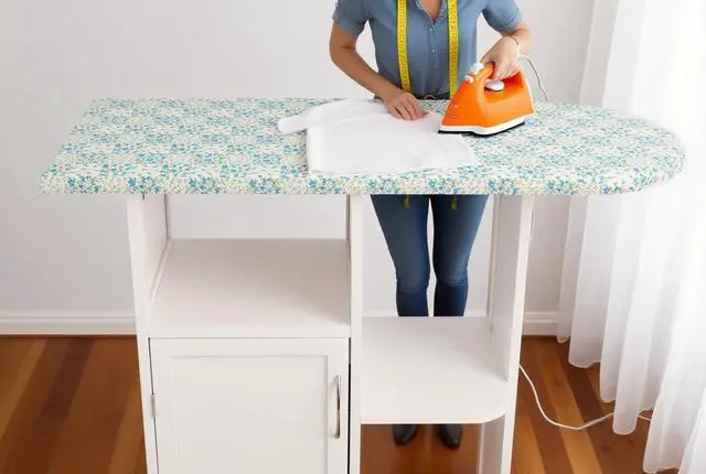 Alt view image 6 of 7 - WELLHOME Rolling Ironing Board with Storage Cabinet, Wooden Ironing Cabinet with Wheels, Ironing Board with Storage Shelves, Ironing Station with Iron Rack