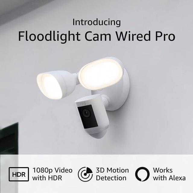 Alt view image 8 of 18 - Ring B08FCWQWDZ Floodlight Cam Wired Pro Surveillance Camera - 1080p - 1800 Lumens - LED - Outdoor - Wired - Night Vision - Amazon Alexa - Black