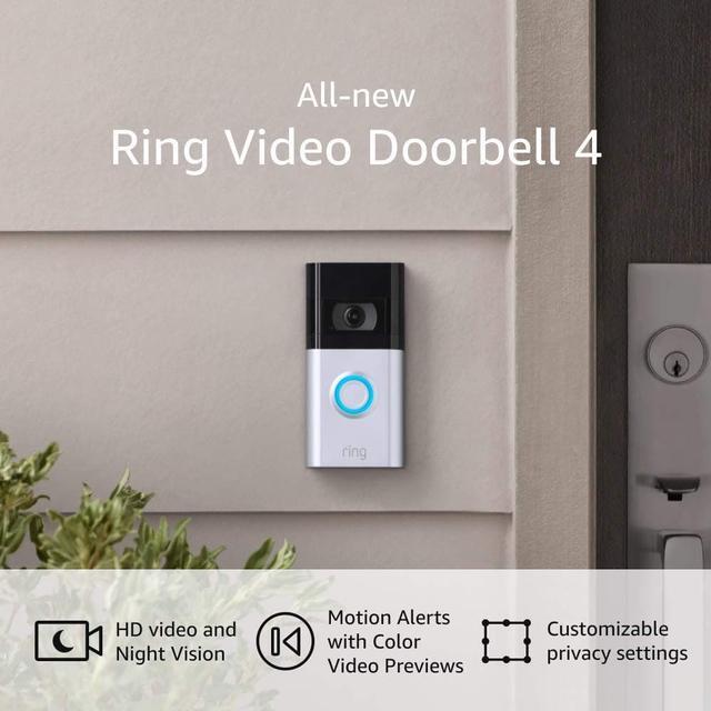 Alt view image 19 of 20 - Ring 53-026135 1080p Video Doorbell 4 - Cloud Storage - Water Resistant - Wi-Fi - 2-Way Audio - Alexa - USB - Satin Nickel