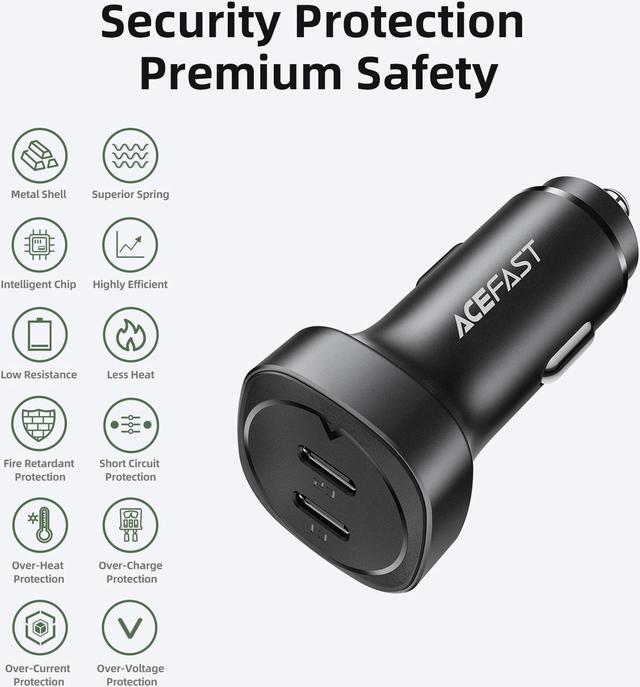 Alt view image 5 of 7 - Car Charger ACEFAST B2 72W Metal Dual USB C Car Power Adapter for iPad Air/Pro, iPhone 13 Pro Max/13 mini/12 Pro Max, Samsung Galaxy S21+/S21 Ultra/S20/S20+/S20 Ultra, Note 20