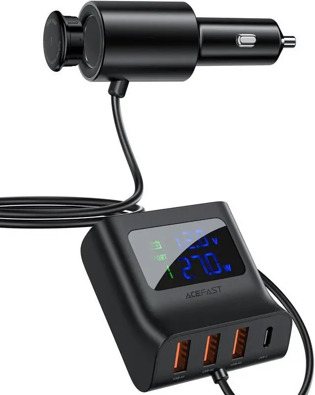 Main image of Car Charger ACEFAST 4 USB Ports Digital Display Fast Car Adapter for iPhone, iPad, Galaxy, Pixel, Motorola, LG, Nexus, HTC and More