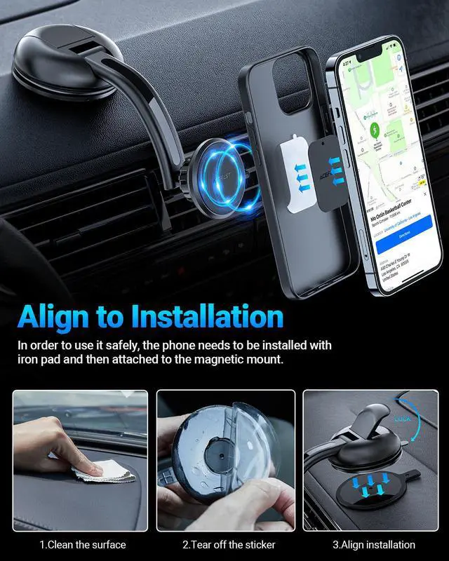 Alt view image 2 of 7 - ACEFAST D7 Magnetic Phone Mount for Car Dashboard Windshield Air Vent, Car Phone Holder Handsfree Compatible with iPhone 13 12 11/Galaxy S21/Tab s7/Pixel 6/Moto G/iPad Mini and Most Cell Phone