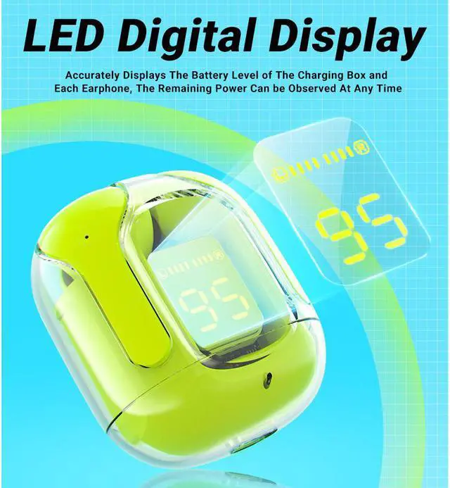 Alt view image 6 of 7 - Bluetooth Earbuds ACEFAST T6 Wireless Earphones LED Display Sports Headsets Green