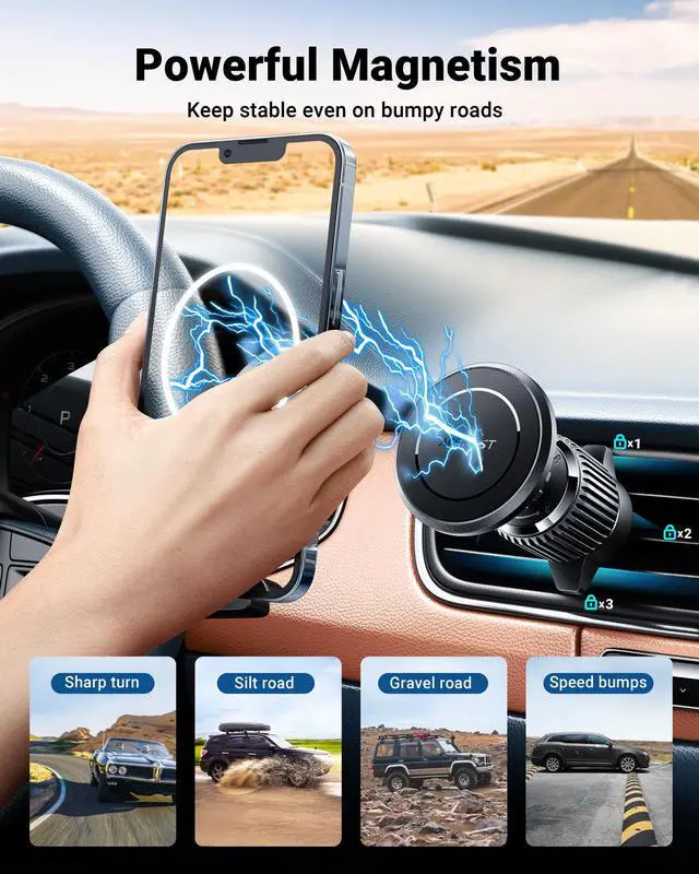 Alt view image 3 of 7 - Car Phone Mount, ACEFAST D6 Magnetic Phone Holder for Car [6 Strong N52 Magnets], Air Vent Car Phone Mount Universal for Smartphone