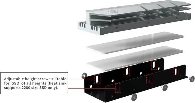Alt view image 2 of 5 - Thick 12mm M.2 2280 SSD Heatsink Cooler, Double Sided Heat Sink with Thermal Silicone Pads, Support Single and Double Sided M2. Cooling for Computer PC M.2 NVMe SSD or M.2 SATA SSD, Gray.