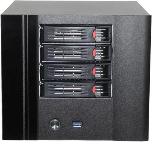 Main image of KCMconmey 4 Bay NAS Case, 4 x 2.5/3.5 Tray. Compatible ITX MB Flex PSU. with Front USB 3.0 12cm Chassis Fan Hot Swap Backplane. Network Attached Storage Enclosure.