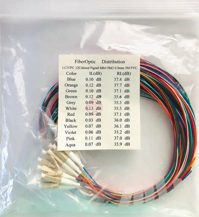 Main image of 12 Fiber Optic Pigtail,Color-Coded, MMF OM3, LC,1 Meter,Unjacketed fiber pigtail