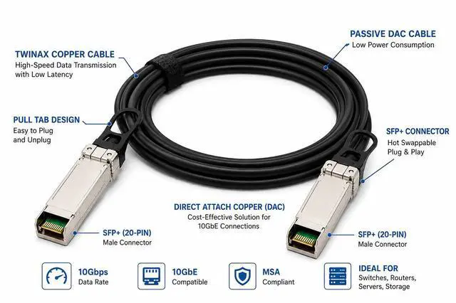 Alt view image 2 of 3 - 1m (3ft) Dell 332-1665 Compatible 10G SFP+ Passive Direct Attach Copper Twinax Cable