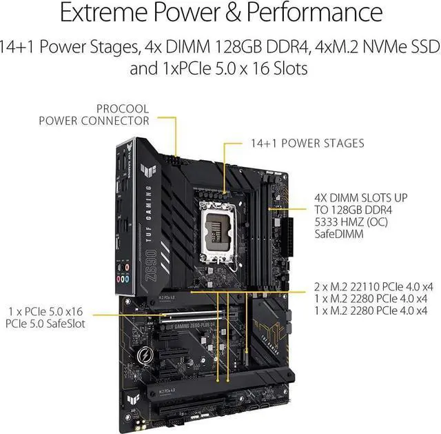 Alt view image 6 of 12 - ASUS TUF Gaming Z690-PLUS D4 LGA 1700 ATX Motherboard, 15 DrMOS, PCIe 5.0, DDR4 RAM, Four M.2 Slots, 2.5 Gb Ethernet, Front USB 3.2 Gen 2 Type-C, Thunderbolt 4 Support and RGB Lighting