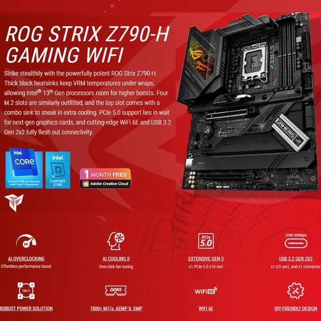Alt view image 2 of 5 - ASUS ROG STRIX Z790-H Gaming (WiFi 6E) LGA 1700(Intel12th&13th Gen) ATX gaming motherboard