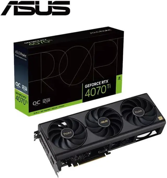 Main image of ASUS ProArt GeForce RTX 4070 Ti 12GB OC overclocked GDDR6X graphics card offers an elegant and minimalist style, providing creators with excellent graphics performance