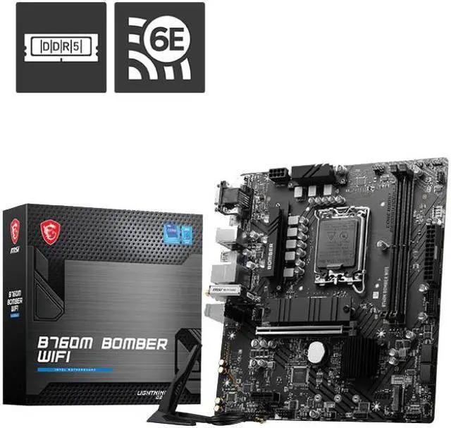 Main image of MSI B760M BOMBER WIFI motherboard Supports 12th/13th Gen Intel® Core Processors, Pentium® Gold and Celeron® Processors (LGA 1700)