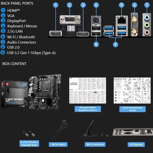 Alt view image 2 of 6 - MSI B760M BOMBER WIFI motherboard Supports 12th/13th Gen Intel® Core Processors, Pentium® Gold and Celeron® Processors (LGA 1700)