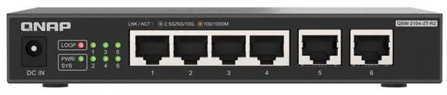Main image of QNAP QSW-2104-2T-R2 desktop switch 6-port splitter network management routing Ethernet 10G home