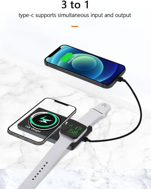 Alt view image 2 of 7 - STIMULA LIFESTYLE 3 IN 1 COMPATIBLE WITH APPLE MAGSAFE  MAGNETIC WATCH AIRPODS PRO IPHONE 11 12 13 FAST WIRELESS CHARGER BATTERY POWER BANK SUPPLY