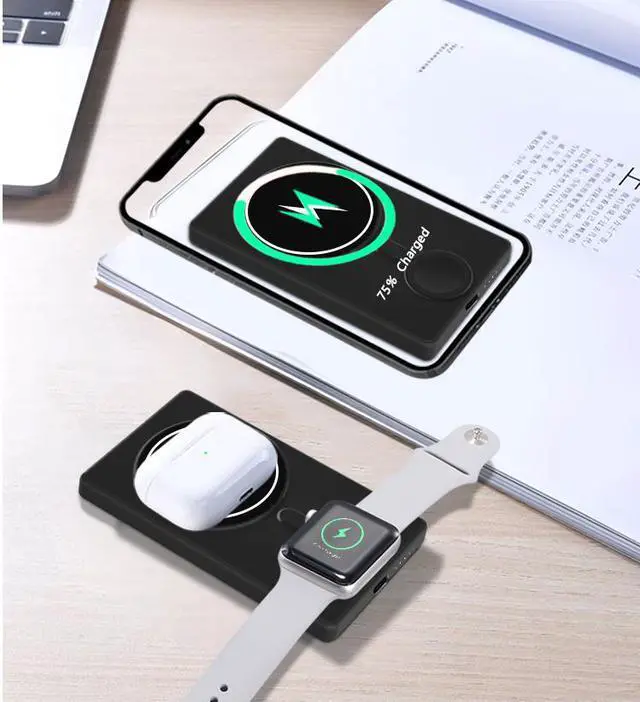 Alt view image 4 of 7 - STIMULA LIFESTYLE 3 IN 1 COMPATIBLE WITH APPLE MAGSAFE  MAGNETIC WATCH AIRPODS PRO IPHONE 11 12 13 FAST WIRELESS CHARGER BATTERY POWER BANK SUPPLY
