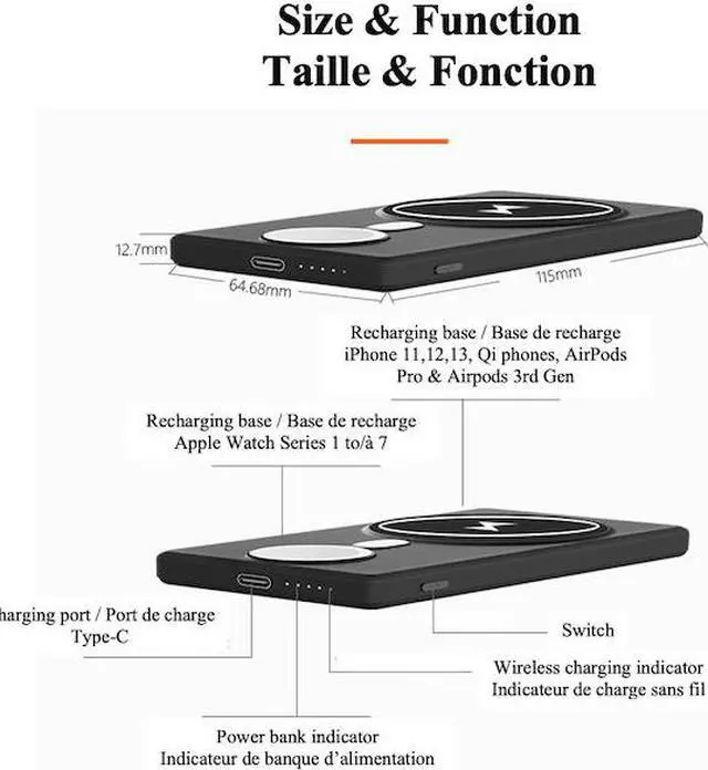 Alt view image 7 of 7 - STIMULA LIFESTYLE 3 IN 1 COMPATIBLE WITH APPLE MAGSAFE  MAGNETIC WATCH AIRPODS PRO IPHONE 11 12 13 FAST WIRELESS CHARGER BATTERY POWER BANK SUPPLY