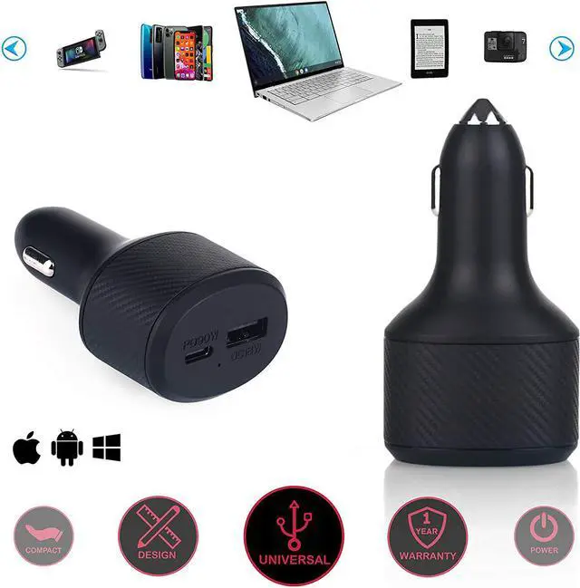 Main image of Stimula Lifestyle 108W 2 Port USB-C & QC 3.0 USB Compatible with MacBook Pro iPad Pro iPhones PC Quick Charge Cigarette Car Lighter Charger Power Adapter Inverter