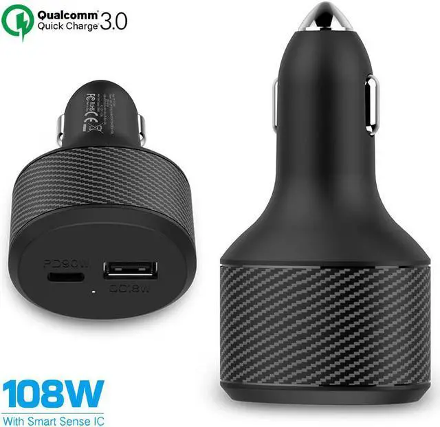 Alt view image 3 of 7 - Stimula Lifestyle 108W 2 Port USB-C & QC 3.0 USB Compatible with MacBook Pro iPad Pro iPhones PC Quick Charge Cigarette Car Lighter Charger Power Adapter Inverter