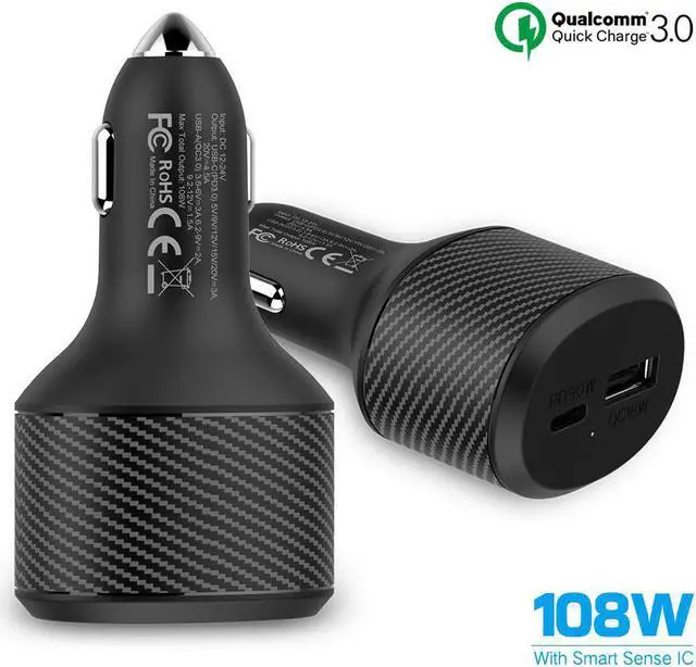 Alt view image 6 of 7 - Stimula Lifestyle 108W 2 Port USB-C & QC 3.0 USB Compatible with MacBook Pro iPad Pro iPhones PC Quick Charge Cigarette Car Lighter Charger Power Adapter Inverter