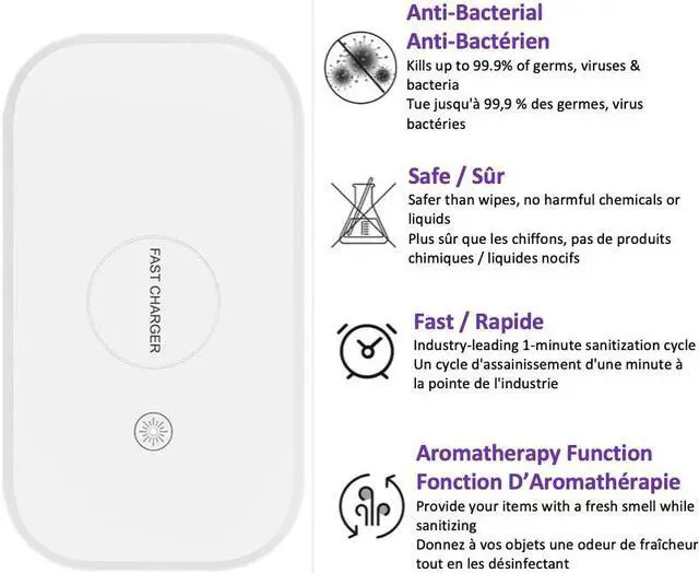 Alt view image 3 of 7 - Stimula Lifestyle Disinfector 99.9% UV Sanitizer Wireless Charger Aromatherapy, Watch, Compatible with AirPods, Iphone, Samsung, Mask Box