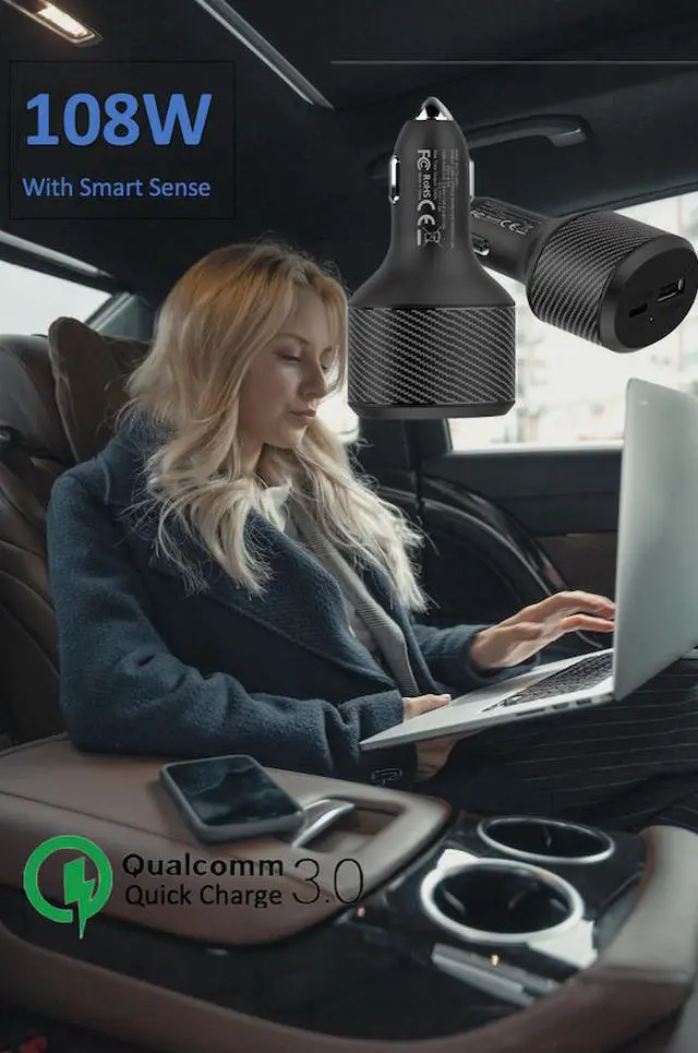 Alt view image 7 of 7 - Stimula Lifestyle 108W 2 Port USB-C & QC 3.0 USB Compatible with MacBook Pro iPad Pro iPhones PC Quick Charge Cigarette Car Lighter Charger Power Adapter Inverter