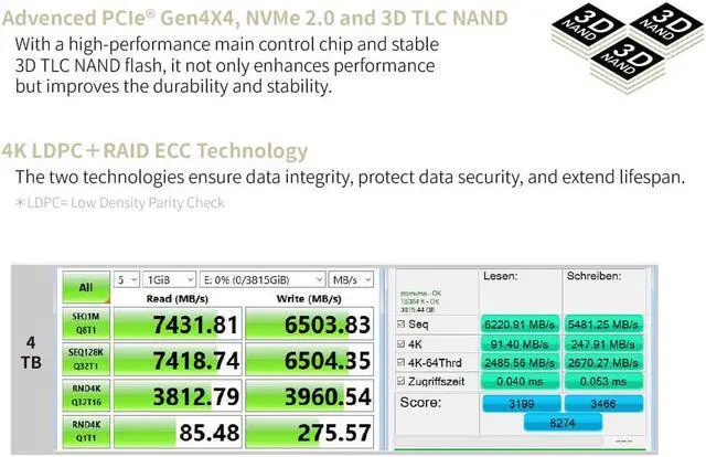 Alt view image 4 of 6 - KINGSMAN KE680 M.2 NVMe PCIe Gen4*4 2280 4TB Internal Solid-State Drive (SSD) / Works with PC and PS5 / R/W Up to 7,400/6,600/s MB/s