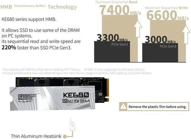 Alt view image 3 of 6 - KINGSMAN KE680 M.2 NVMe PCIe Gen4*4 2280 4TB Internal Solid-State Drive (SSD) / Works with PC and PS5 / R/W Up to 7,400/6,600/s MB/s