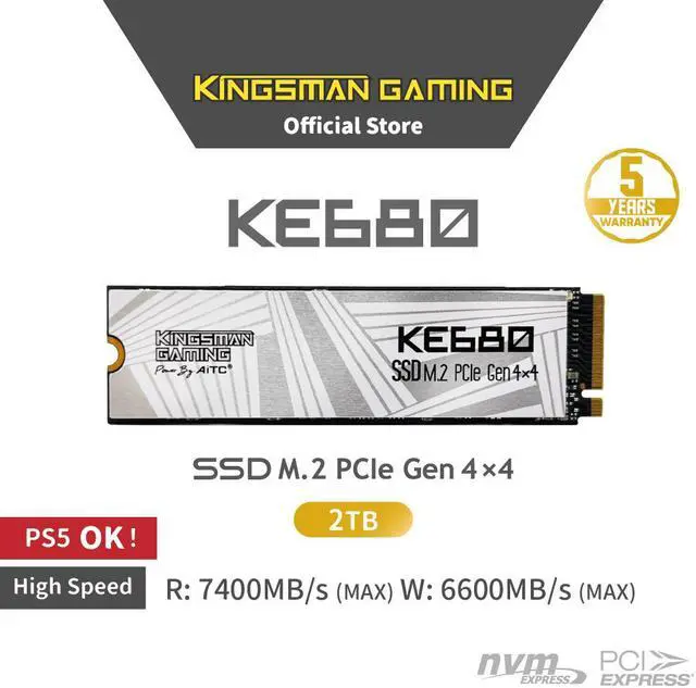 Alt view image 2 of 6 - KINGSMAN KE680 M.2 2280 NVMe PCIe Gen4x 4 2TB Internal Solid-State Drive (SSD) / Works with PC and PS5 / R/W Up to 7,400/6,600 MB/s