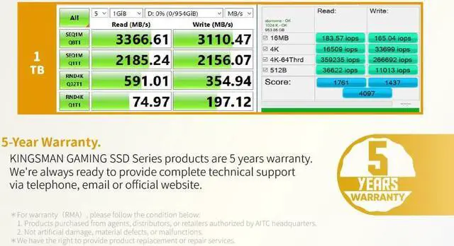 Alt view image 4 of 5 - AITC KINGSMAN KM600 ULTRA M.2 2280 1TB PCIe 3.0 x4 with NVMe 1.4 3D NAND Internal Solid State Drive (SSD)