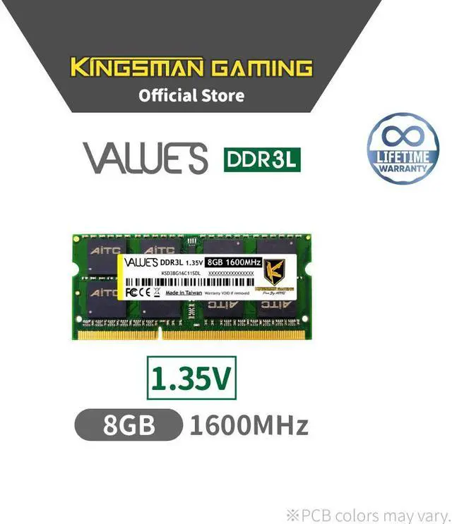 Alt view image 2 of 5 - KINGSMAN 8GB 204-Pin DDR3 SO-DIMM DDR3L 1600 (PC3L 12800) Laptop Memory Model