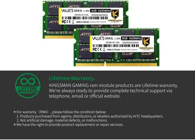 Alt view image 5 of 5 - KINGSMAN 8GB 204-Pin DDR3 SO-DIMM DDR3L 1600 (PC3L 12800) Laptop Memory Model