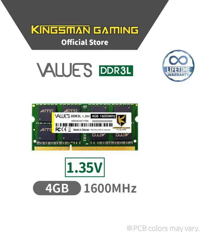 Alt view image 2 of 5 - KINGSMAN 4GB 204-Pin DDR3 SO-DIMM DDR3L 1600 (PC3L 12800) Laptop Memory Model
