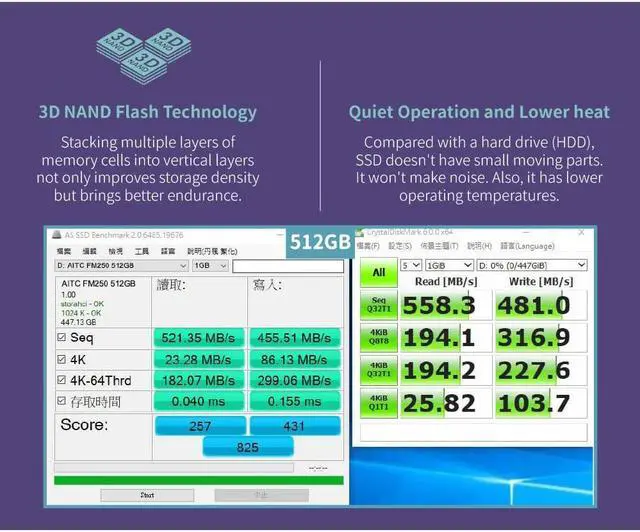 Alt view image 4 of 5 - AITC 3D NAND 512GB Internal SSD - SATA III 6Gb/s M.2 2280 Solid State Drive