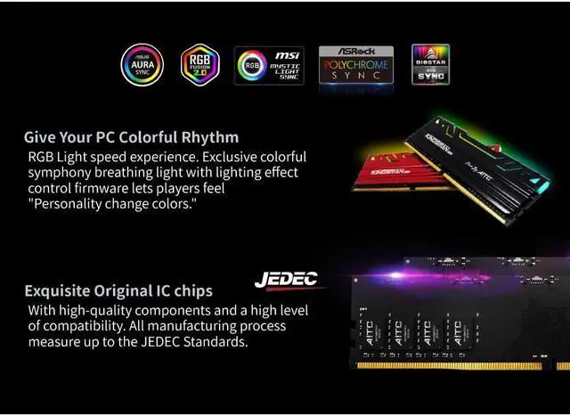 Alt view image 3 of 6 - KINGSMAN RGB 16GB(8GBX2) 288-Pin PC RAM DDR4 3200 (PC4 25600) Desktop Memory Model UDIMM-Black