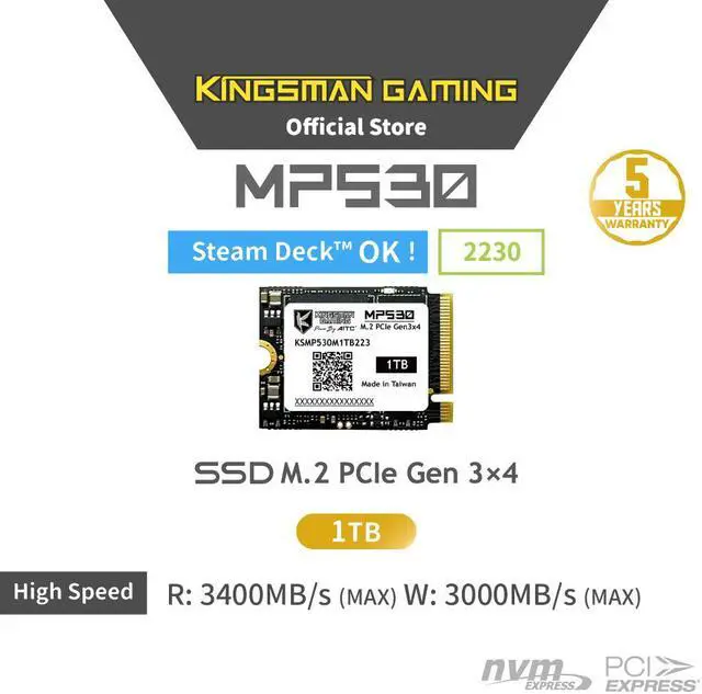 Alt view image 2 of 7 - AITC KINGSMAN MP530 M.2 2230 1TB PCIe 3.0 x4 with NVMe, STEAM Deck Compatible, Internal Solid State Drive (SSD)
