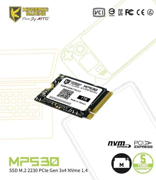 Alt view image 3 of 7 - AITC KINGSMAN MP530 M.2 2230 1TB PCIe 3.0 x4 with NVMe, STEAM Deck Compatible, Internal Solid State Drive (SSD)