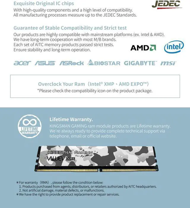 Alt view image 5 of 7 - AITC KINGSMAN VALUE V 16GB 288-Pin PC RAM DDR5 5600 (PC5 44800) Desktop Memory Model (KSD516G56C46UBD)