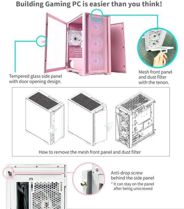 Alt view image 4 of 7 - KINGSMAN CuBic ARGB MICRO-ATX Tower with Four ARGB Fans Pre Installed, Ultra-Minimalist Design, Fine Mesh Front Panel, High Airflow, Unique Side Swivel Tempered Glass, Dust Protection, WHITE