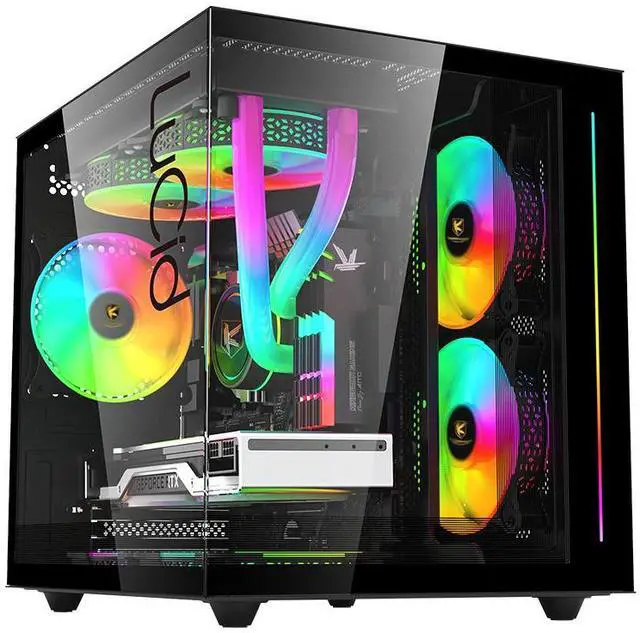 Main image of KINGSMAN LuCid M-ATX/ITX Case Mini Tower Computer Case, 270° Full View Dual Tempered Glass Panel, 3 ARGB Fans Included - BLACK